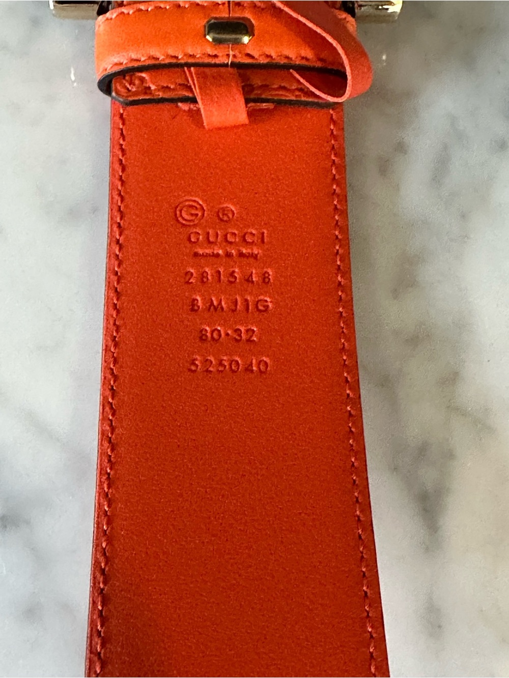 Gucci Orange Leather Belt with Polished Silver Buckle
